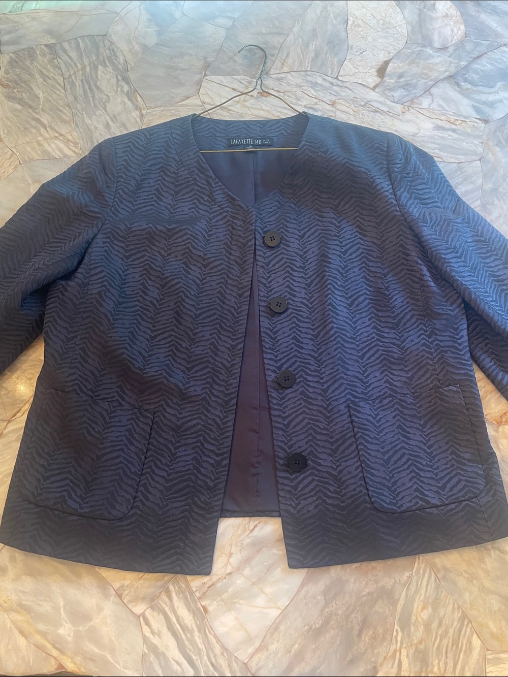 Lafayette 148 New York Navy Textured Button Jacket
